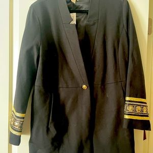 Black jacket with gold embellished sleeves